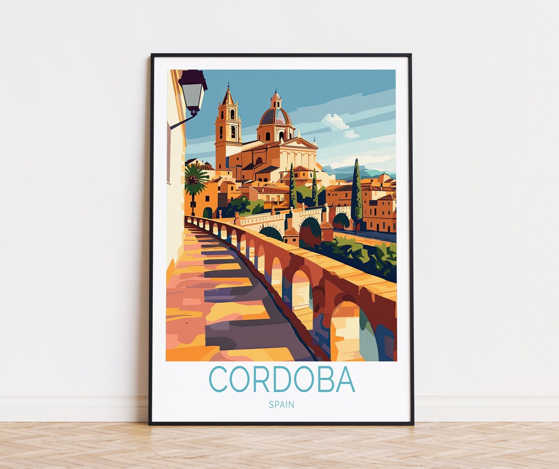 Cordoba Spain Roman Bridge Arch Old Town Skyline Travel Poster