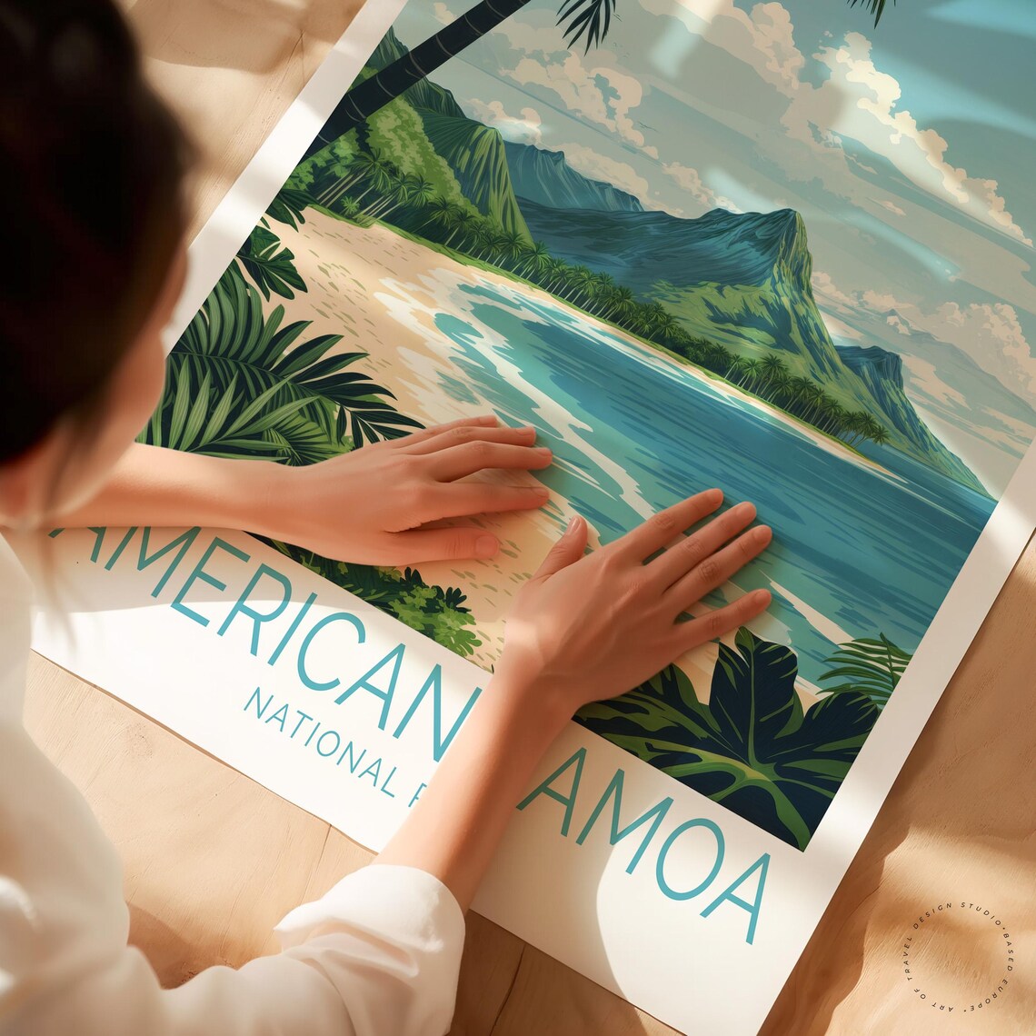 American Samoa National Park Beach Leaning Palm Turquoise Sea Poster - Image 3