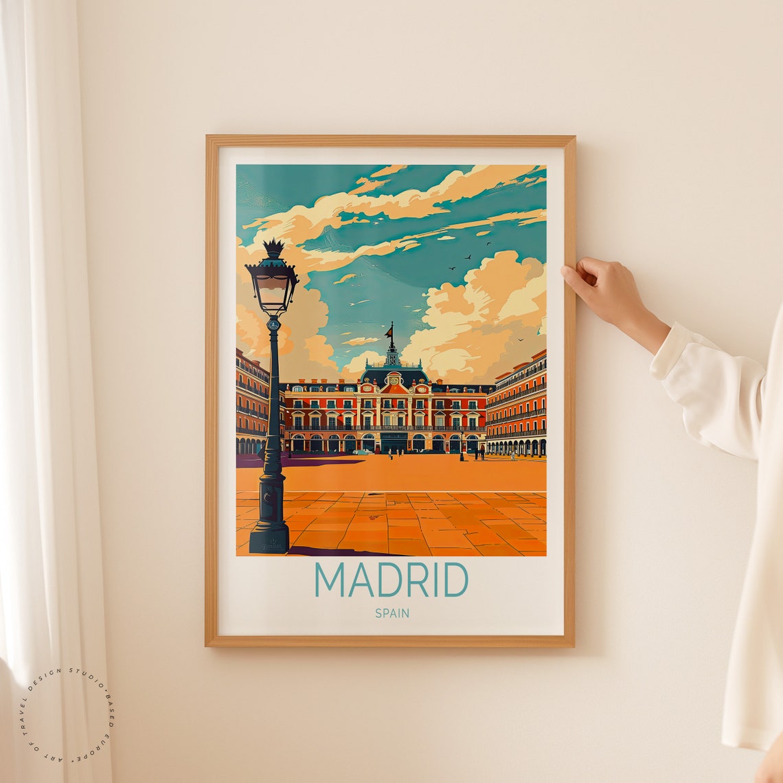 Madrid Spain Sunset Over Plaza Mayor With Vintage Street Lamp Poster - Image 2