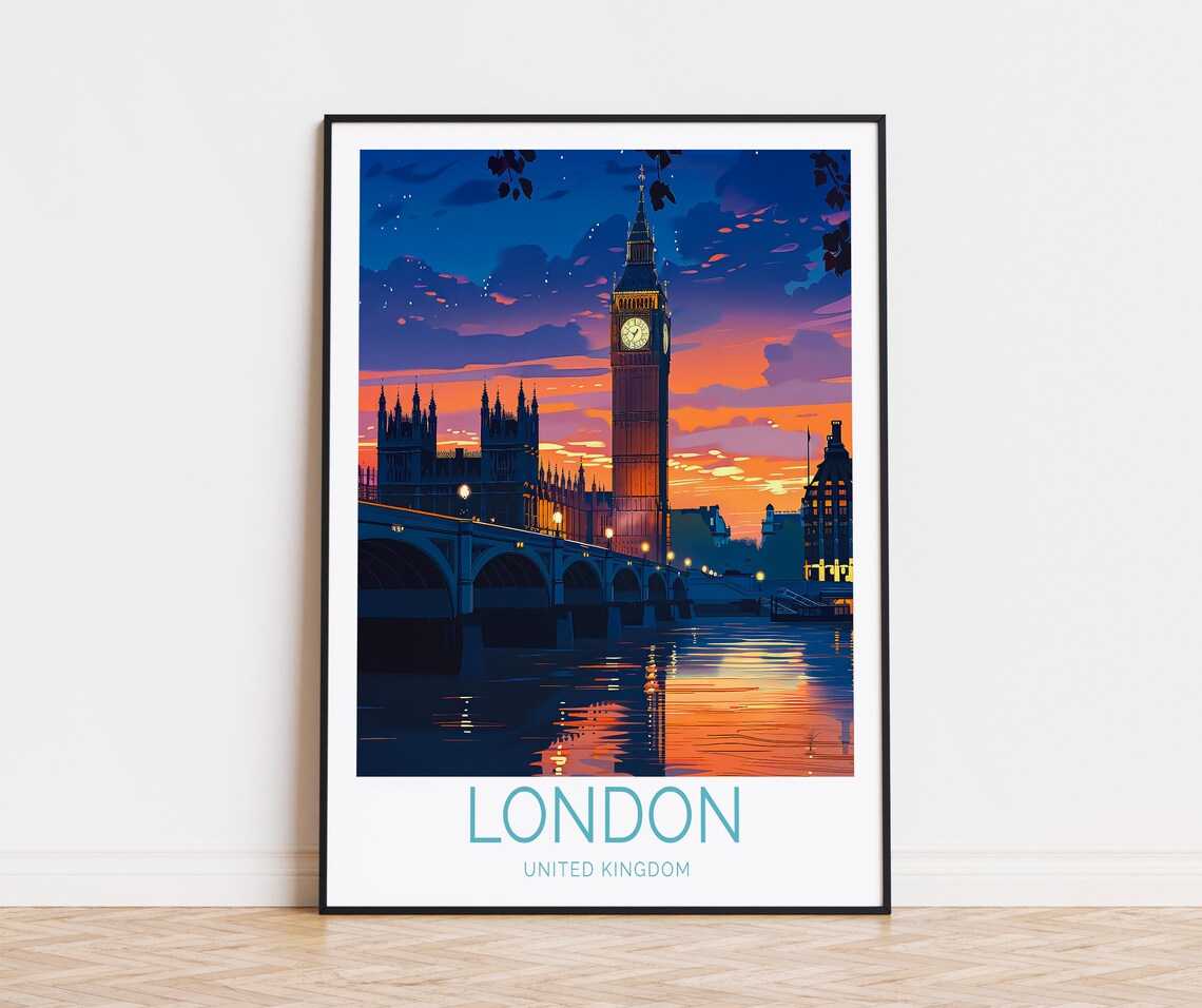 London United Kingdom Big Ben and Westminster Bridge at Dusk Poster