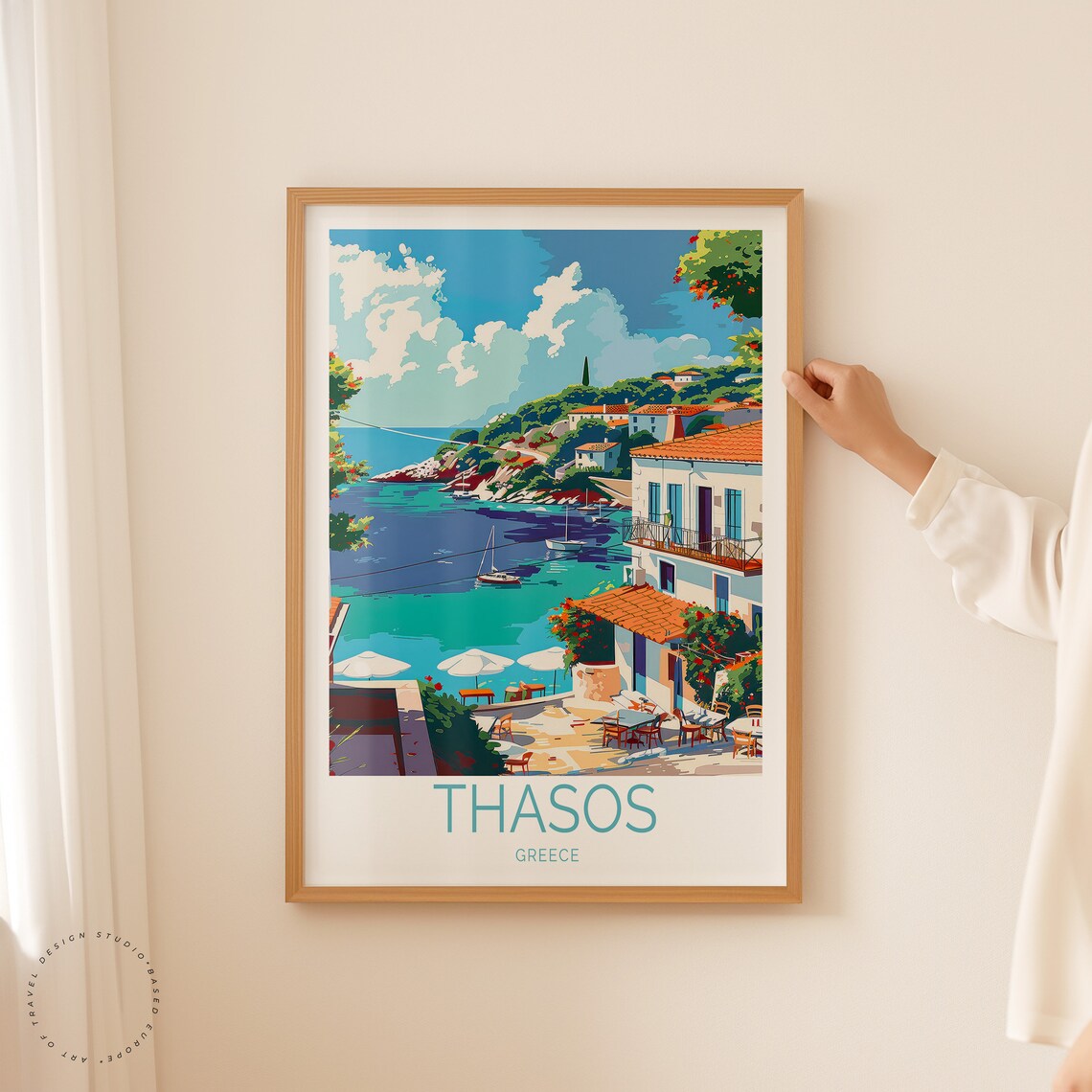 Thasos Greece Seaside Village Harbor Taverna Terrace Travel Poster - Image 2