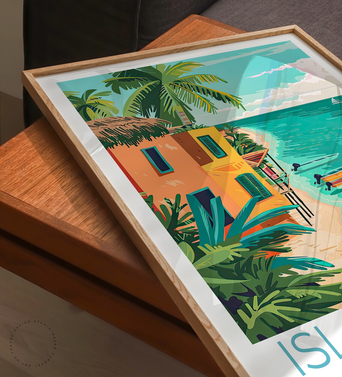 Isla Mujeres Mexico Caribbean Beach Thatched Roof Boats Poster - Image 3