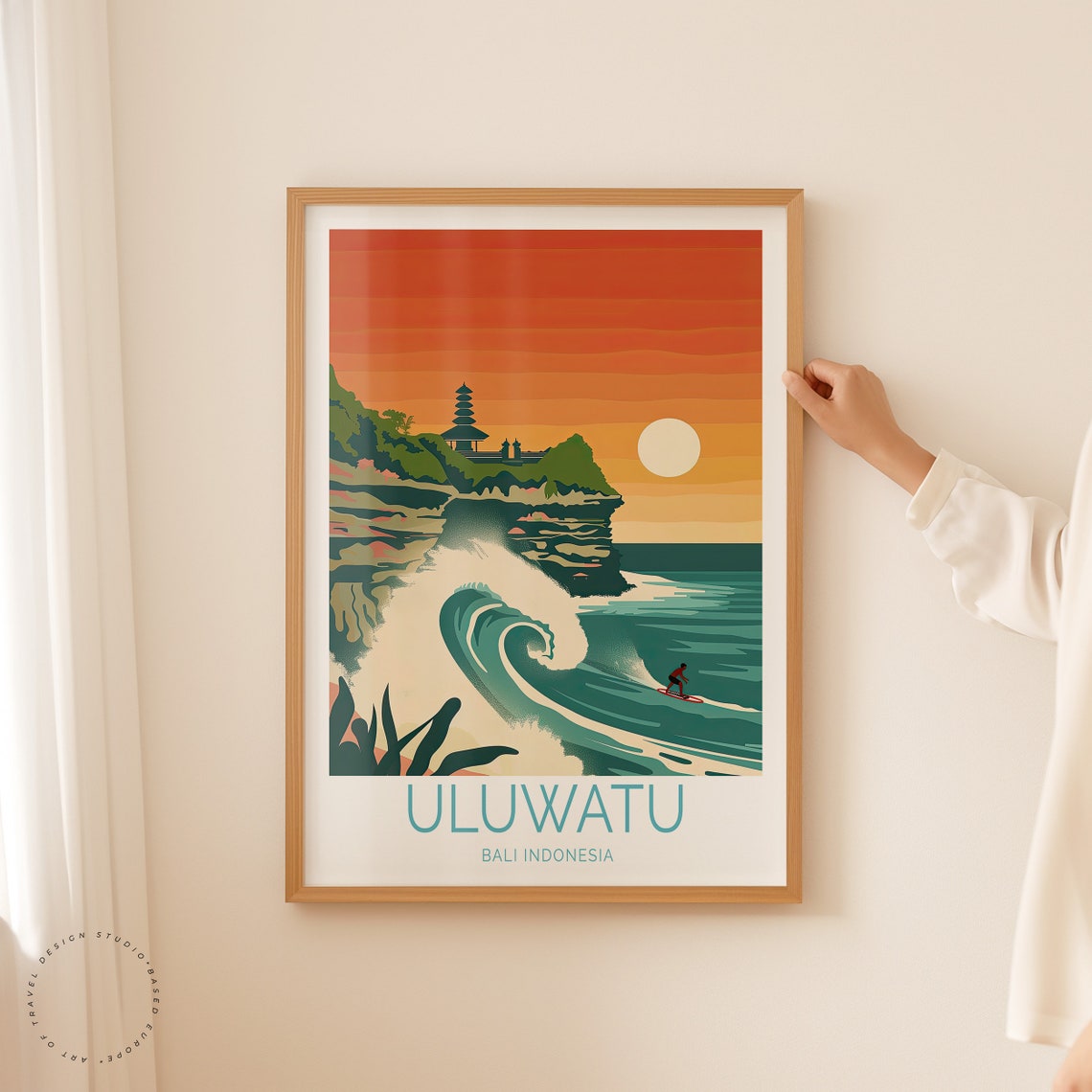 Uluwatu Bali Temple Cliff Sunset Surf Wave Retro Travel Poster - Image 2