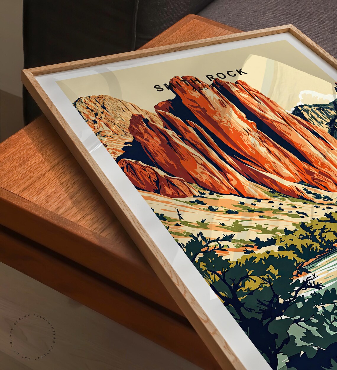 Smith Rock Oregon Cream Sky Spires Path Graphic Travel Poster - Image 3