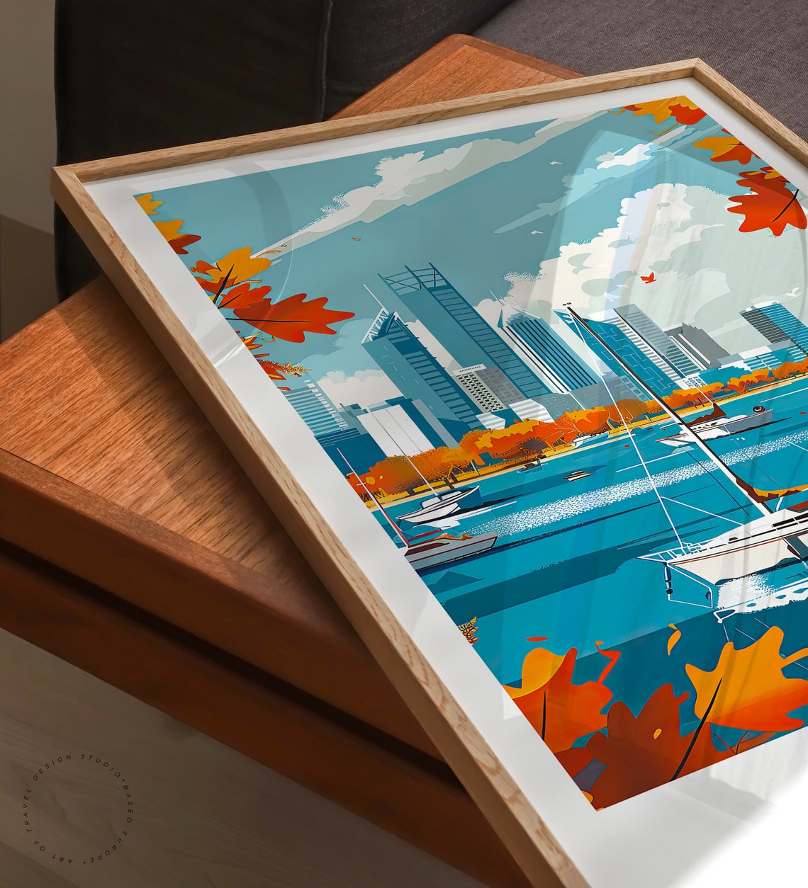 Perth Australia Skyline Harbor Sailboats Vintage Travel Poster - Image 3