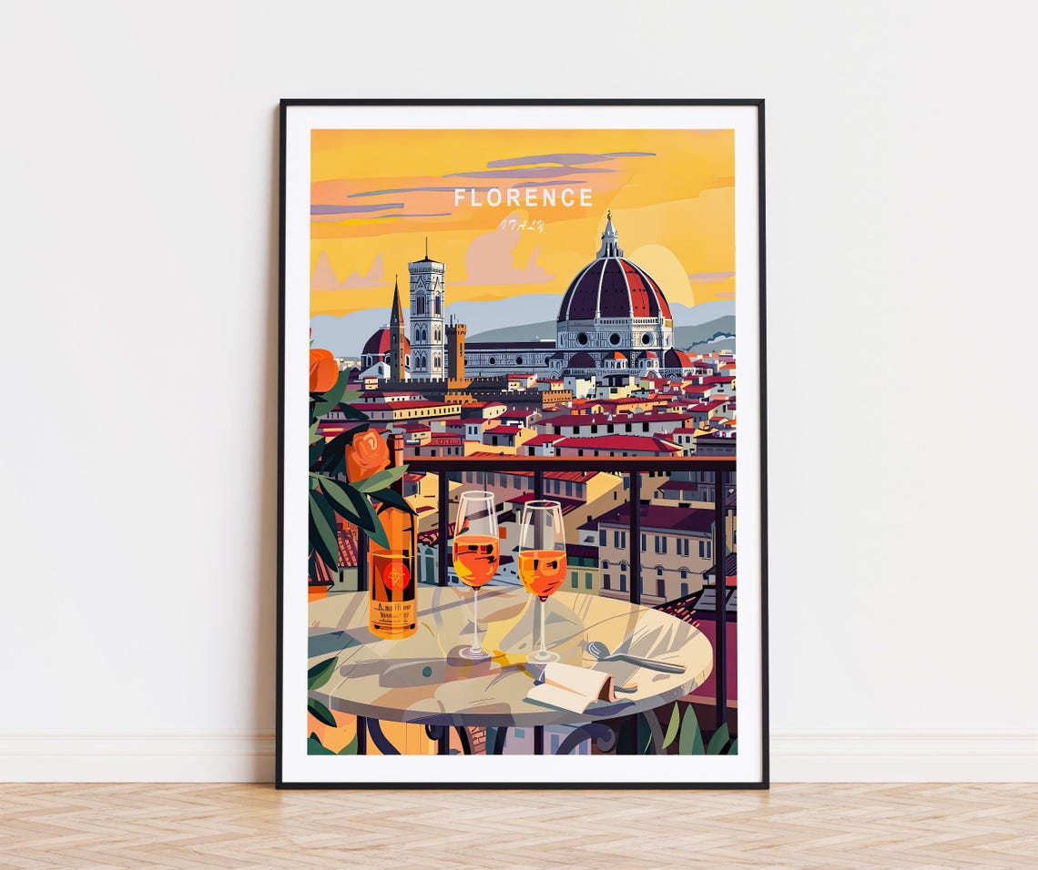 Florence Italy Sunset Duomo Rooftop Terrace Wine View Poster