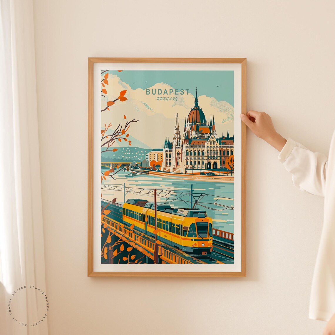 Budapest Hungary Parliament Yellow Tram Danube Travel Poster - Image 2
