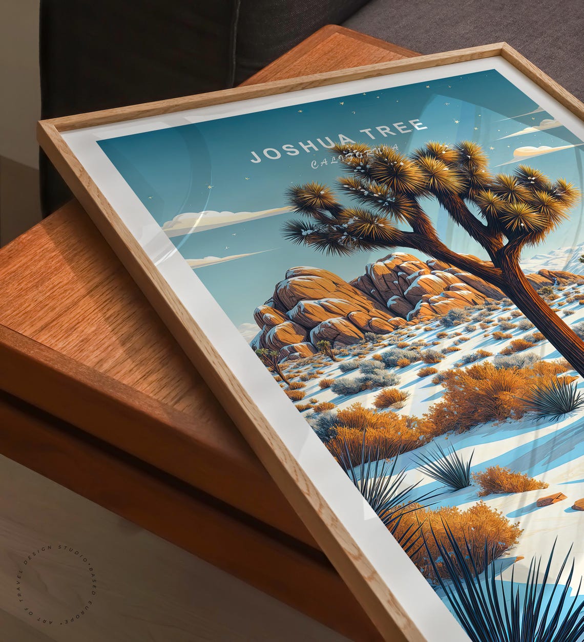 Joshua Tree Snowy Desert Winter Landscape Sky Caption Poster - Image 3
