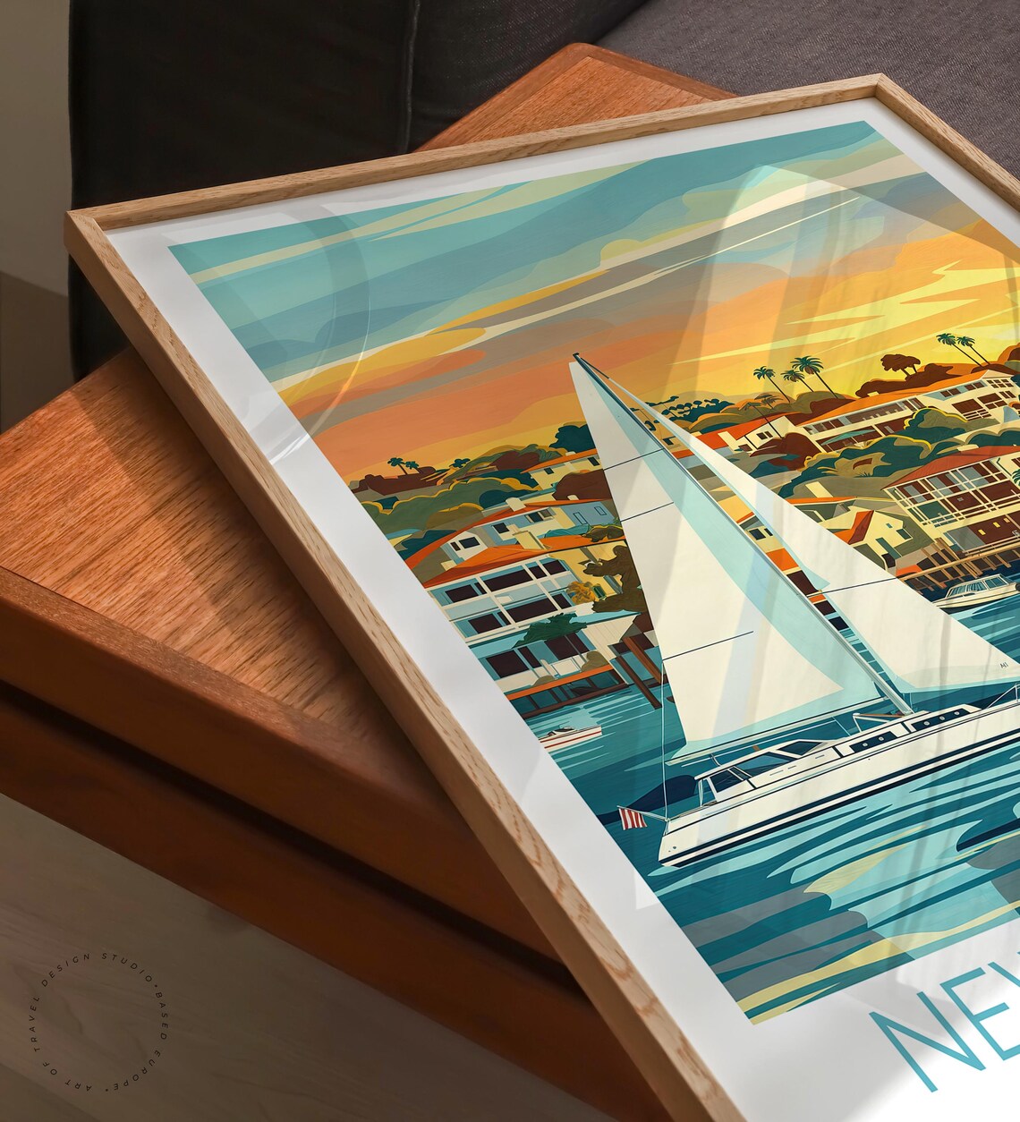 Newport Beach California Sailboats Golden Hour Harbor Scene Poster - Image 3