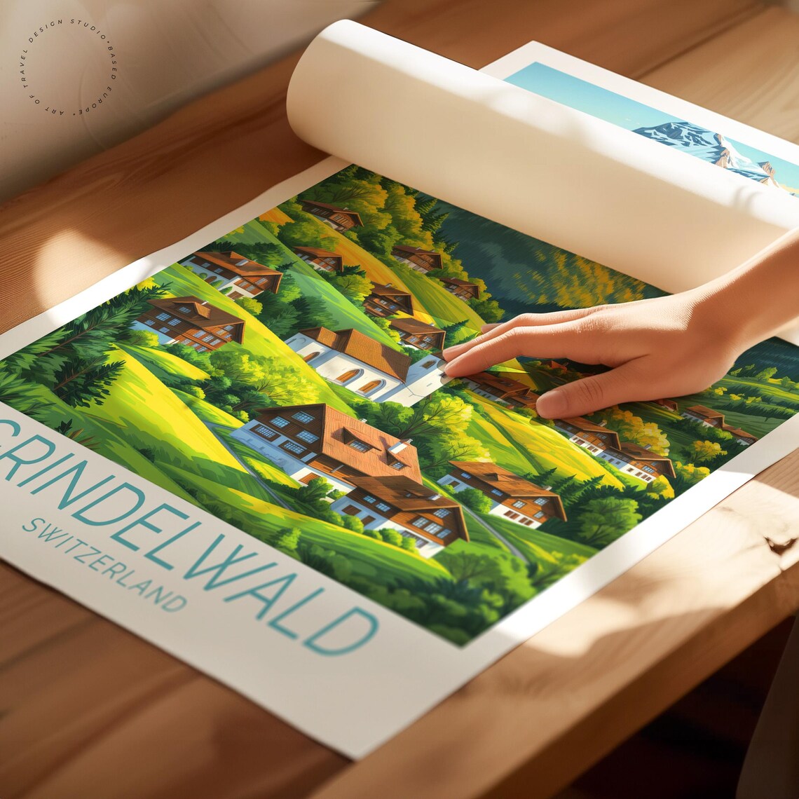 Grindelwald Switzerland Alpine Village Church Mountain Travel Poster - Image 2