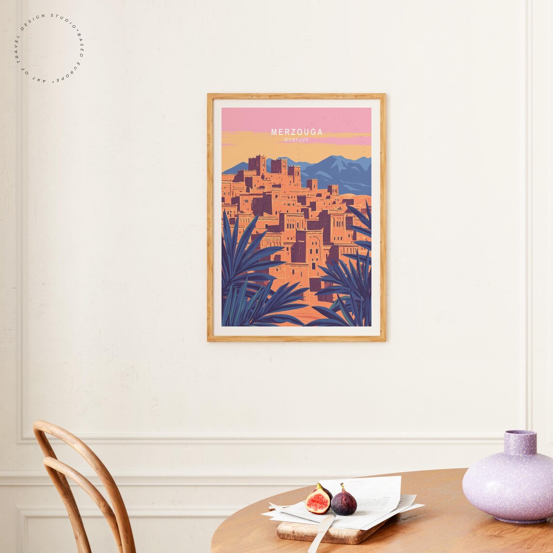 Merzouga Morocco Desert Kasbah Pink Sunset Vintage Travel Art Poster - Image 4
