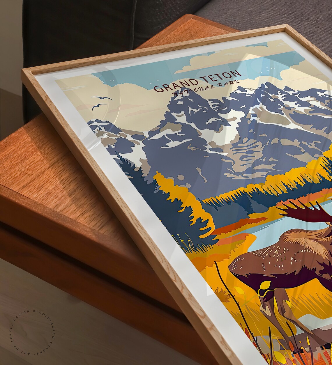 Grand Teton National Park Moose By Autumn River Beneath Peaks Poster - Image 3