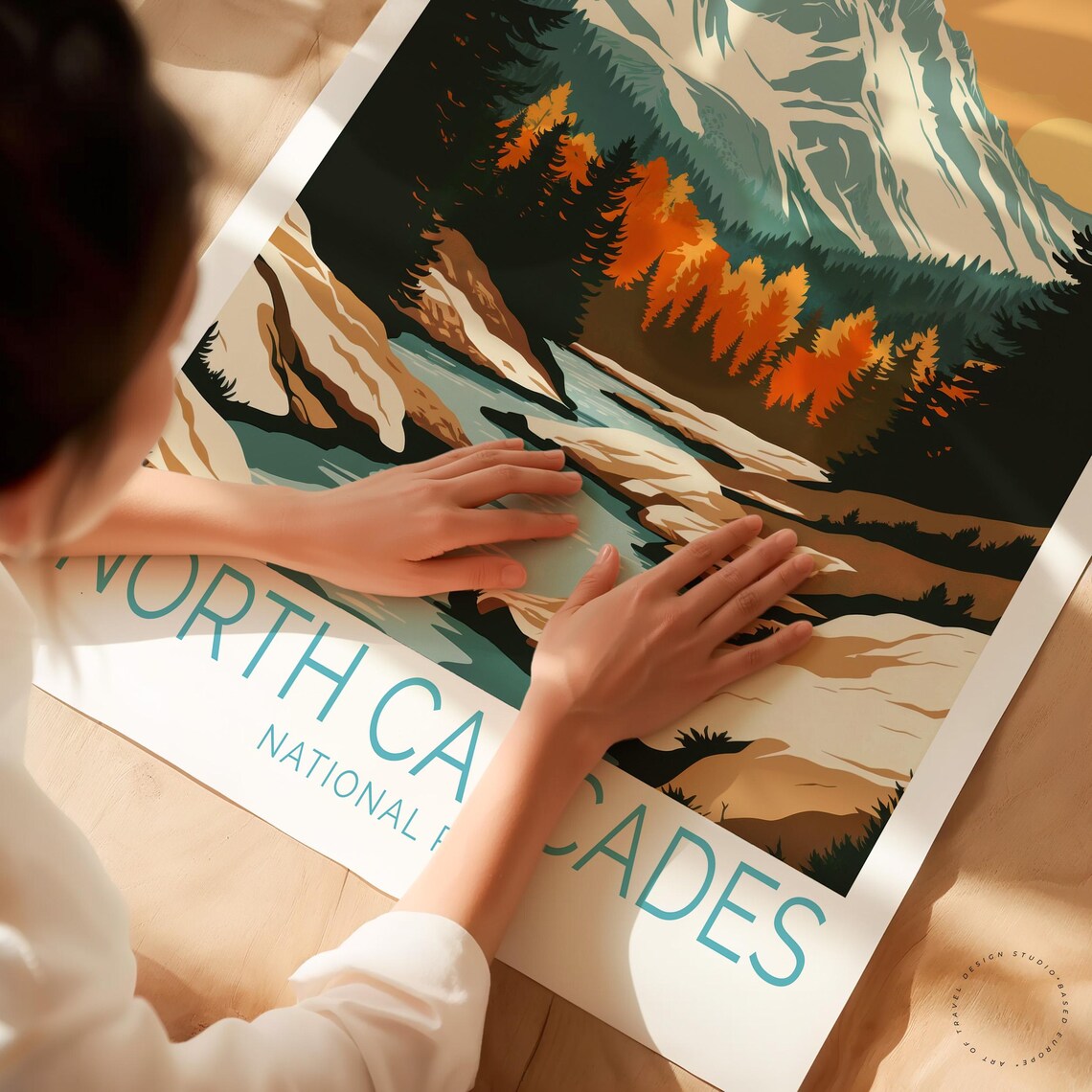 North Cascades National Park Sunset Snowy Peak Fall Forest River Poster - Image 3