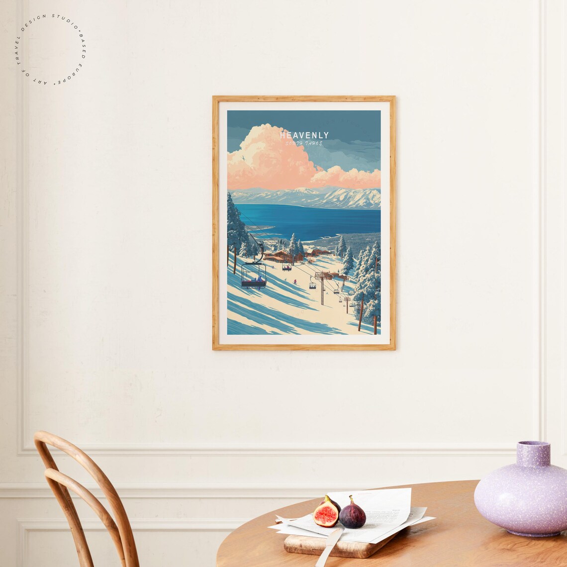 Heavenly South Tahoe Lake View Ski Slope Pink Clouds Vintage Poster - Image 4
