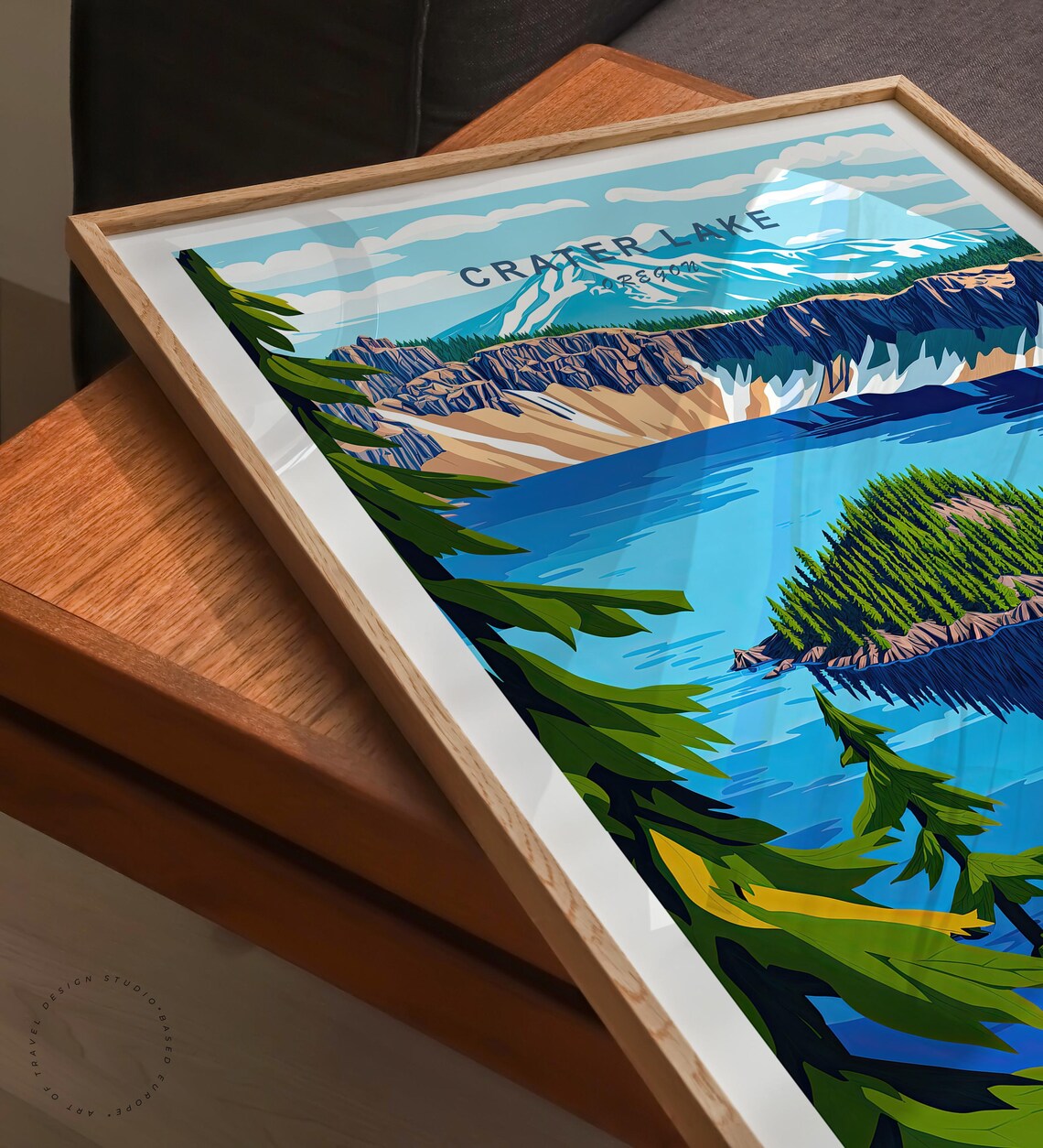 Crater Lake Oregon Island Reflection Caldera Lake Scene Poster - Image 3