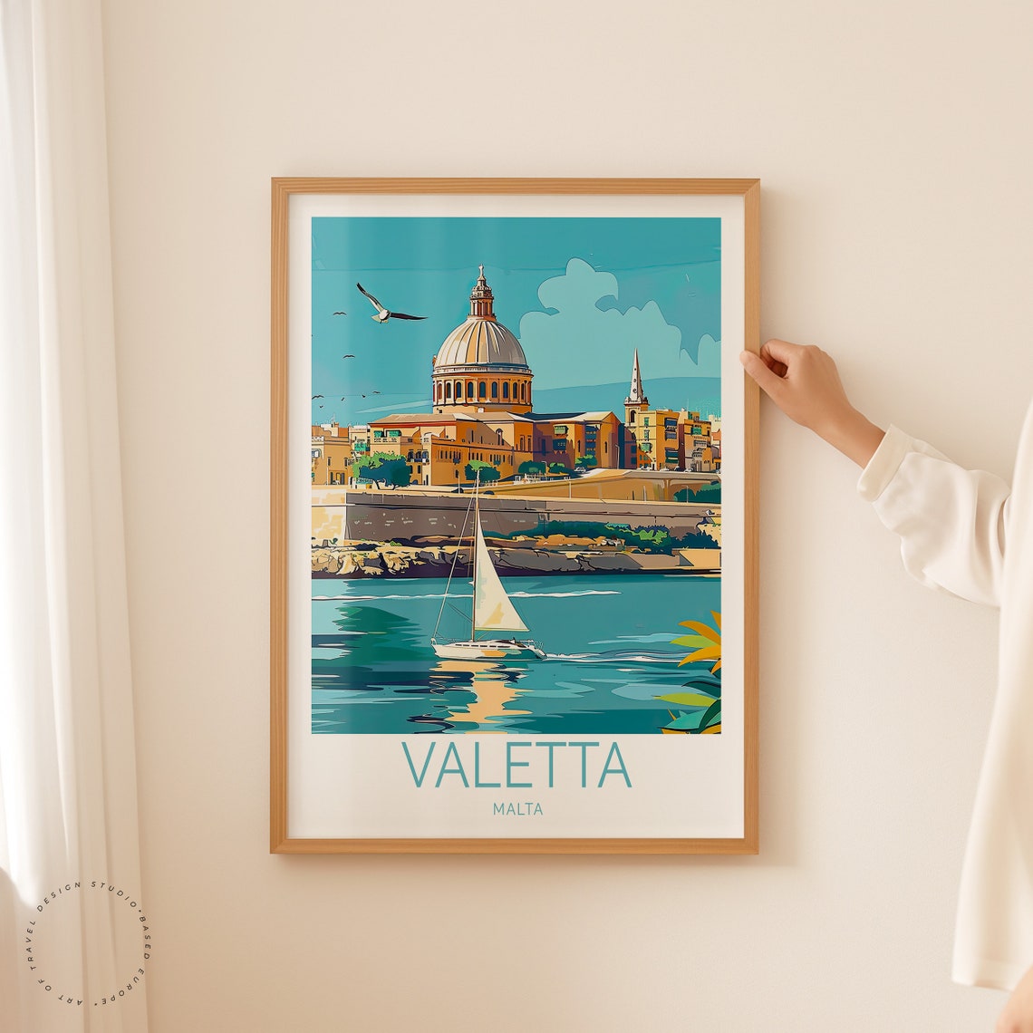 Valetta Malta Harbor Dome And Sailboat Skyline Travel Poster - Image 2
