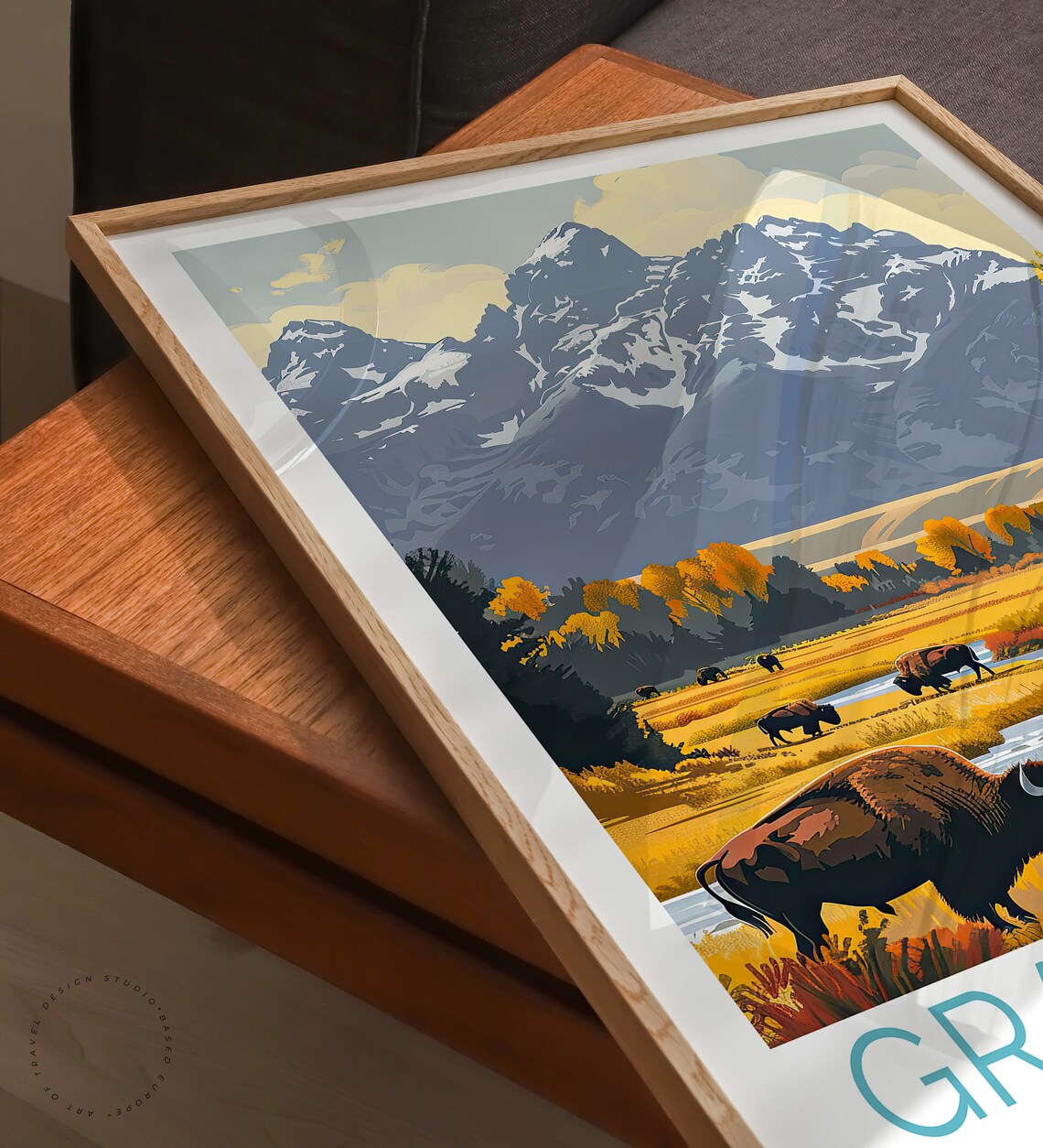 Grand Teton National Park Bison Autumn Valley Meadow Travel Poster - Image 3