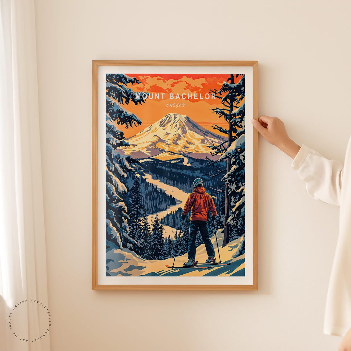 Mount Bachelor Oregon Alpine Summit Ski Trail Winter Scene Poster - Image 2