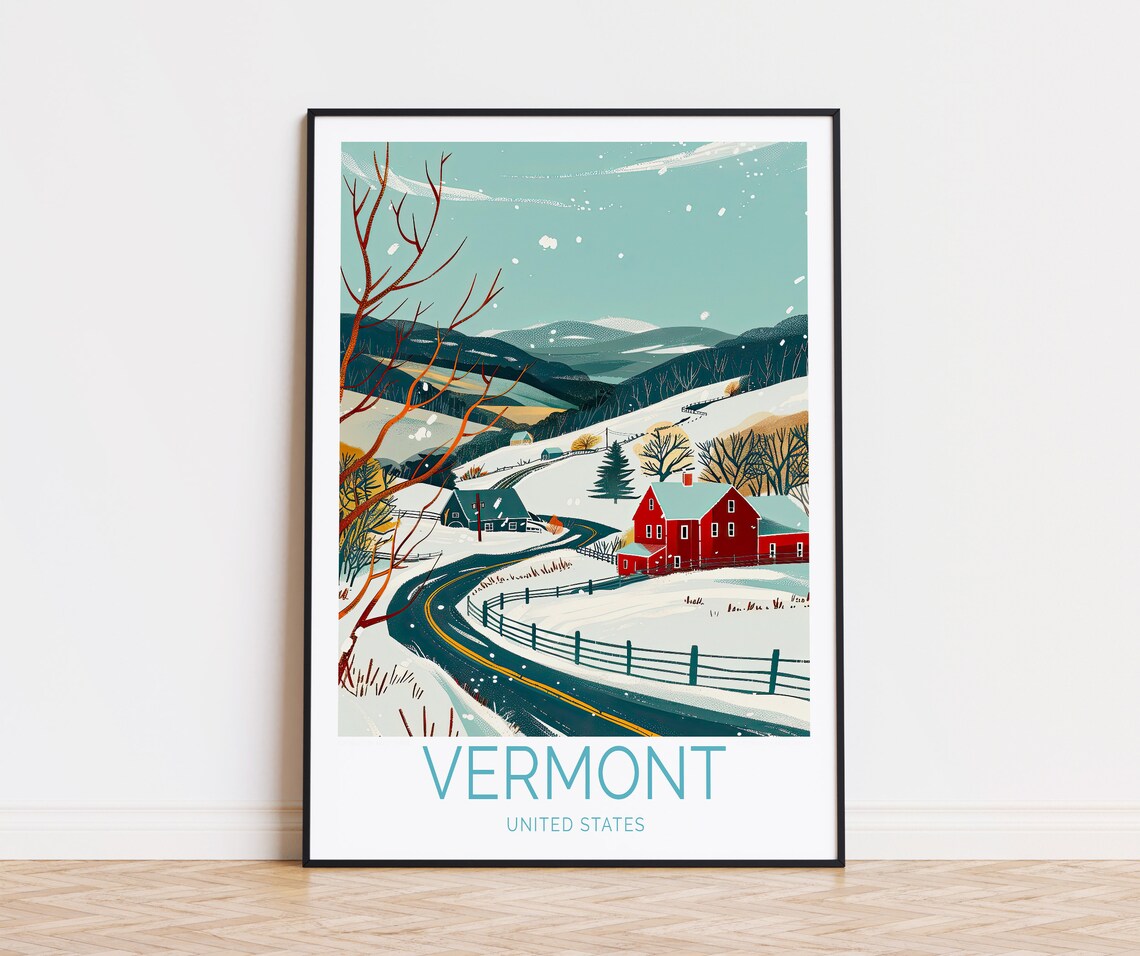 Vermont United States Winter Snow Barn Winding Road Mountain Wall Art