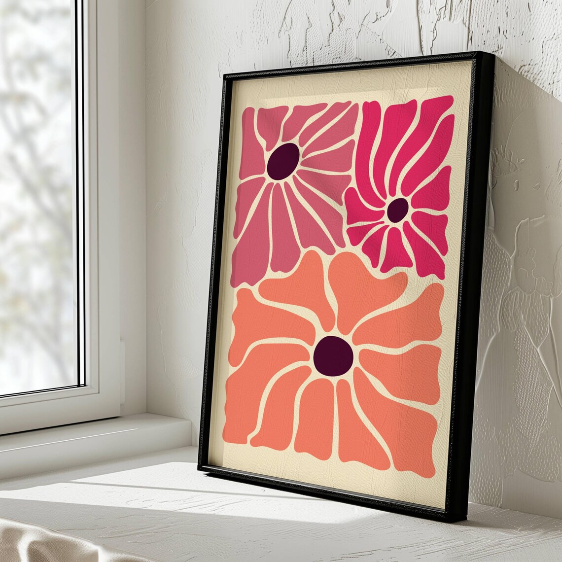 Groovy Retro Flowers Bold Pink Orange Modern Floral Pop Art Poster - Image 3