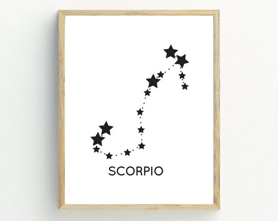 Scorpio Zodiac Constellation Stars Black White Minimalist Astrology Wall Art Print