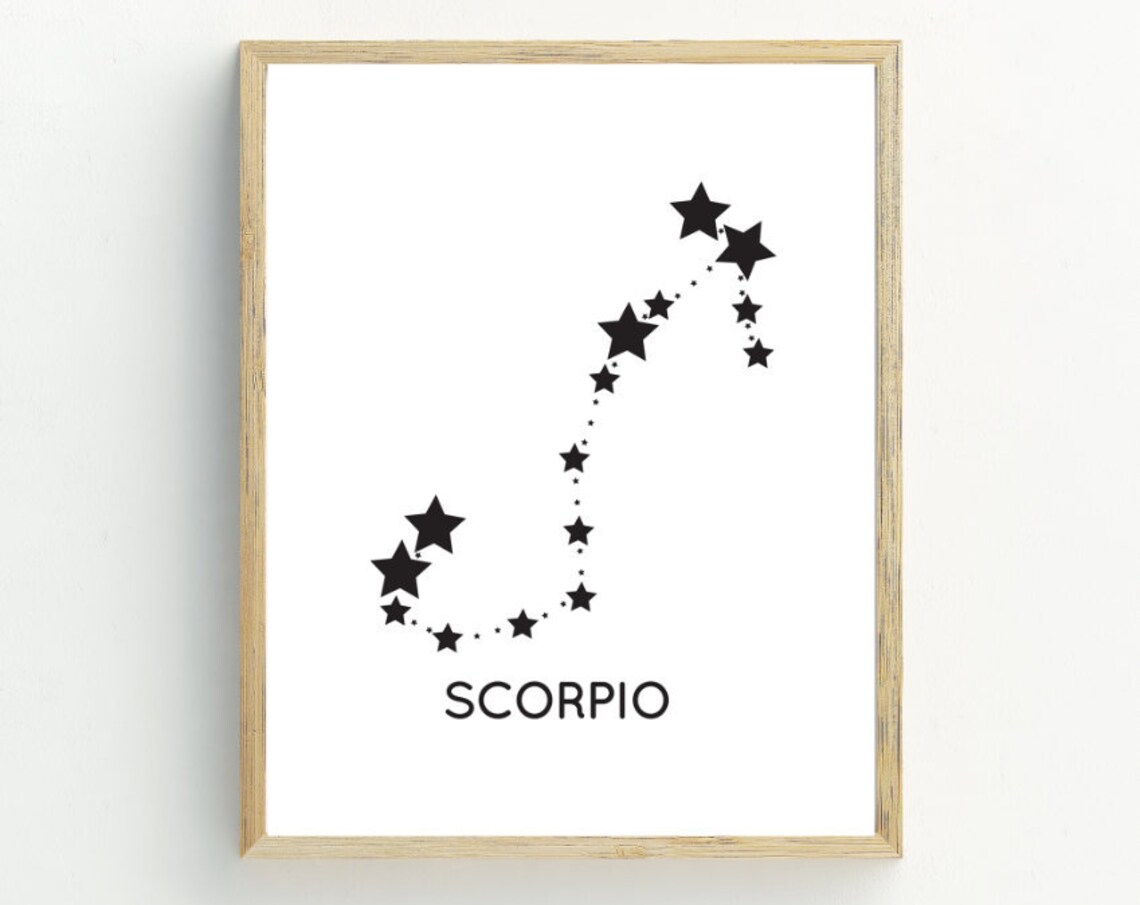 Scorpio Zodiac Constellation Stars Black White Minimalist Astrology Wall Art Print