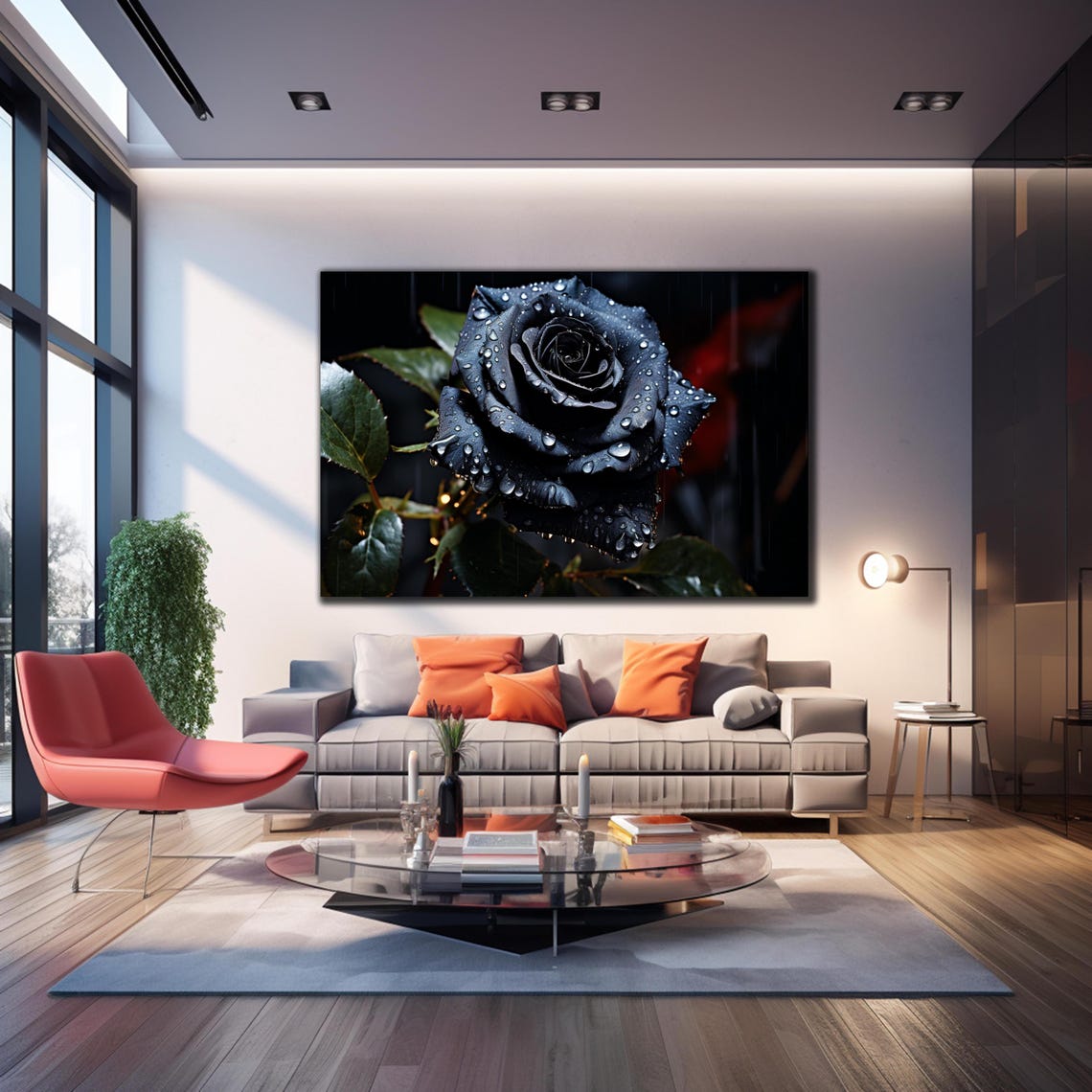 Black Rose Rain Drops Dark Gothic Floral Photography Art Wall Poster - Image 3