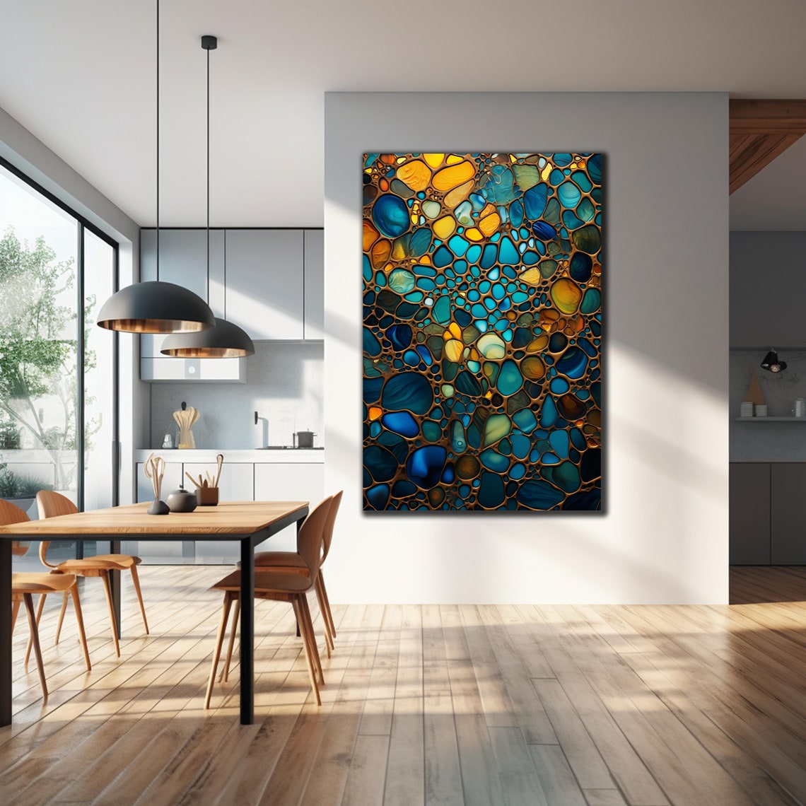 Turquoise Gold Pebble Abstract Pattern Copper Grout Art Wall Poster - Image 4