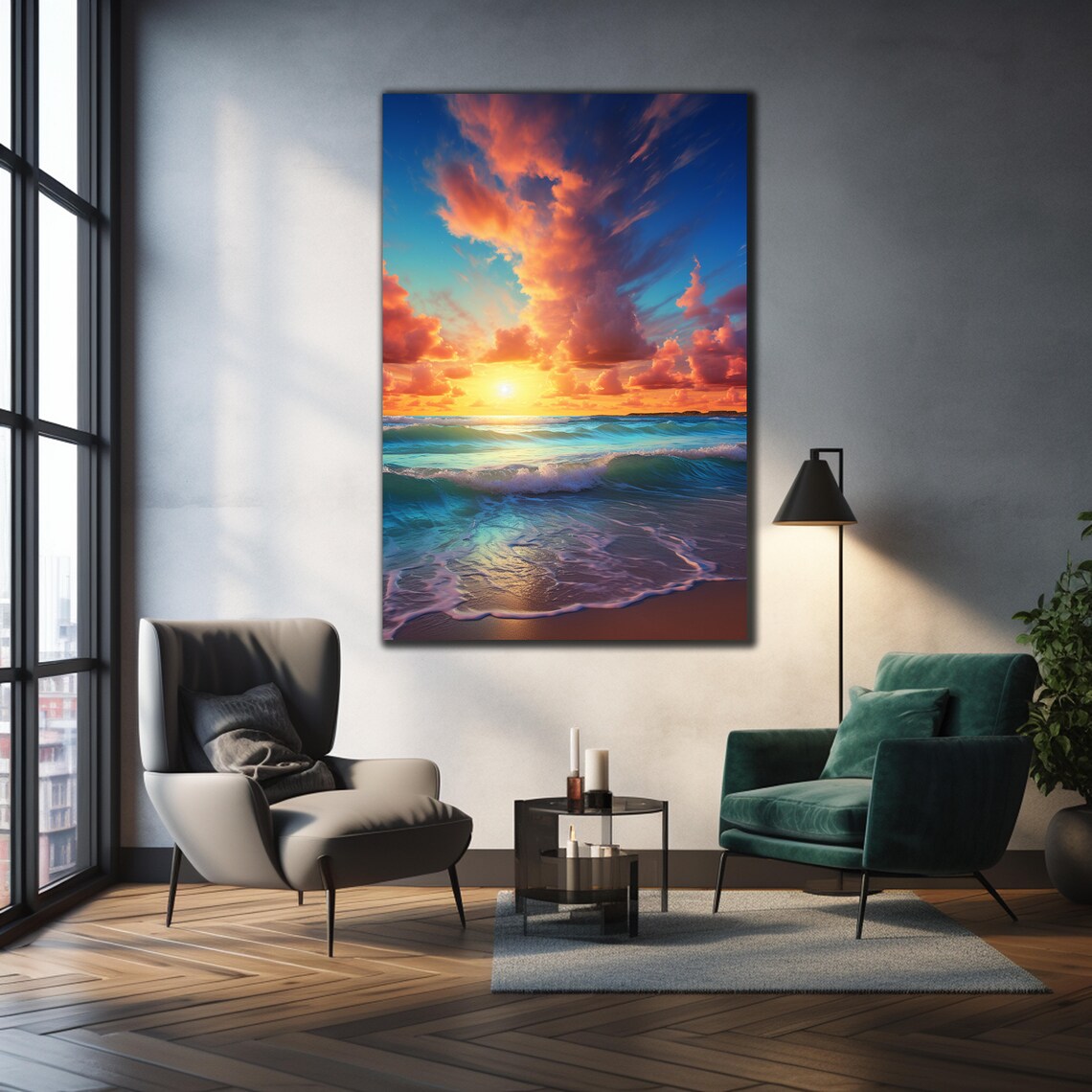 Tropical Ocean Sunset Turquoise Waves Pink Clouds Beach Travel Poster - Image 3