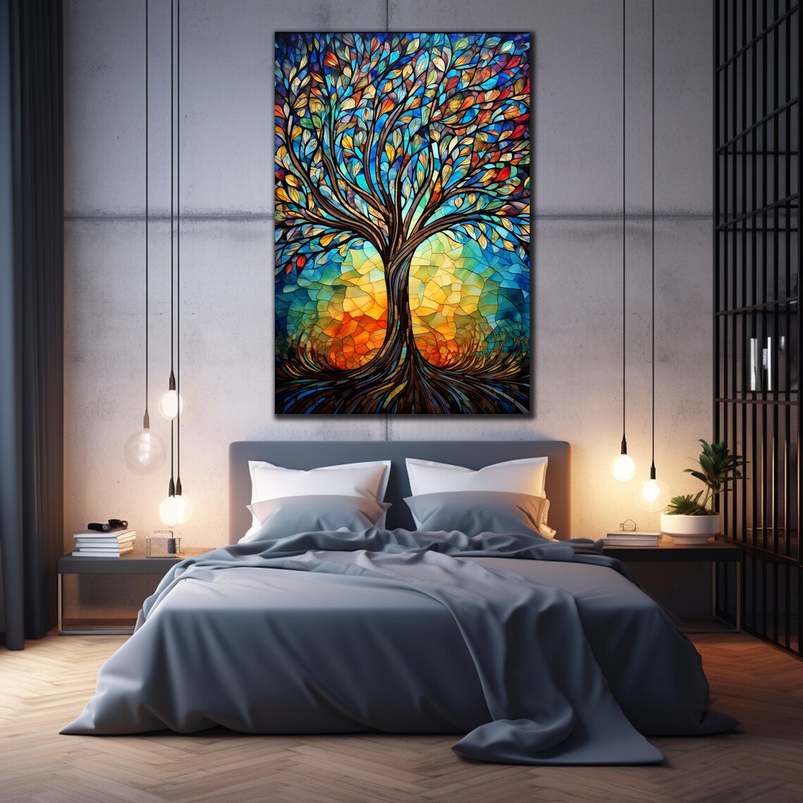 Tree Of Life Stained Glass Mosaic Colorful Leaves Wall Art Poster - Image 2