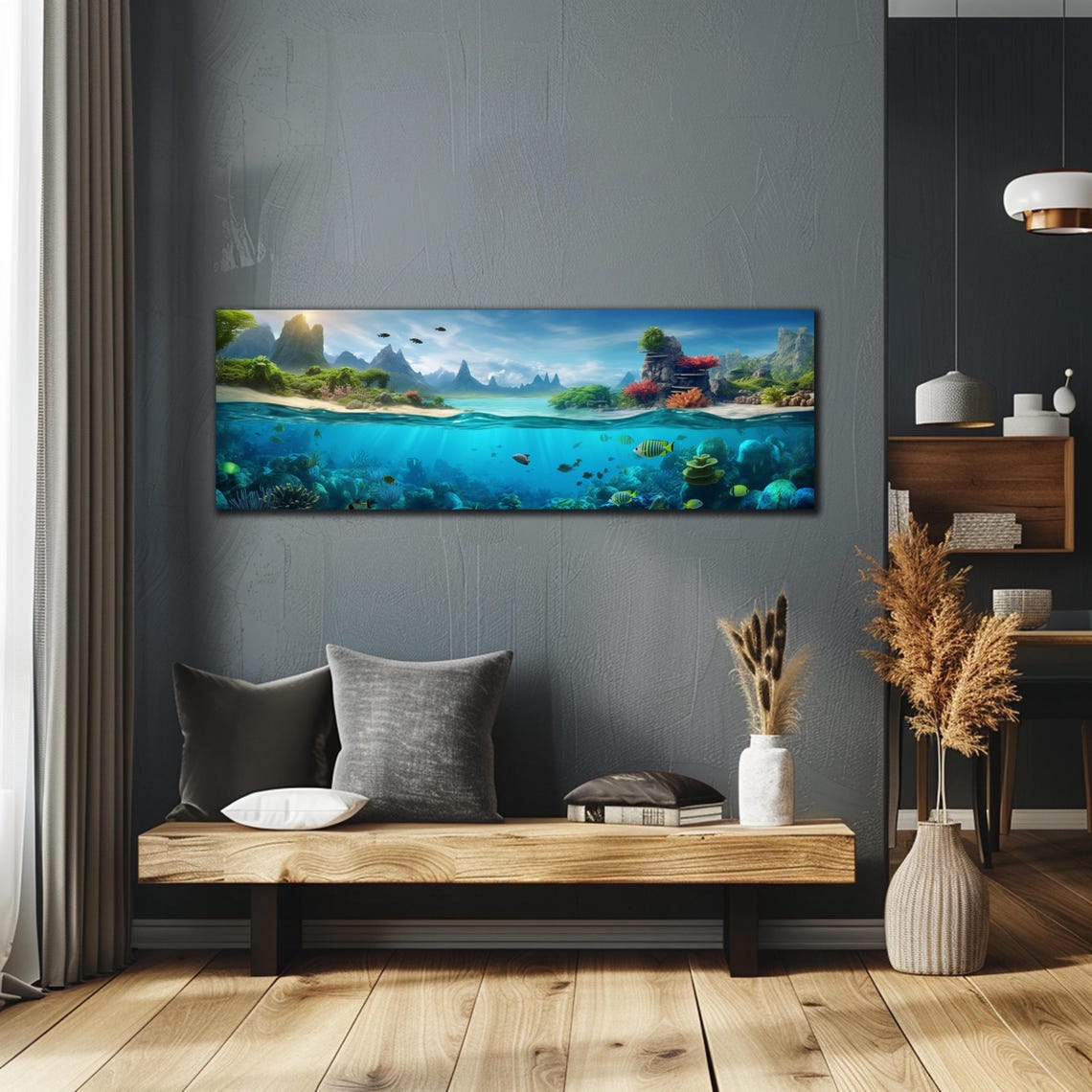 Tropical Island Split View Beach Jungle Coral Reef Panoramic Poster - Image 2