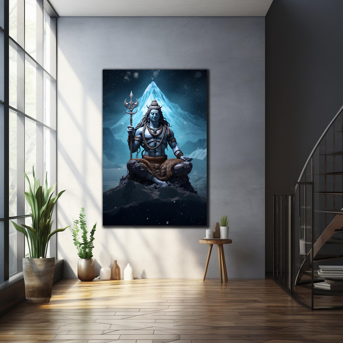 Lord Shiva Trident Snowy Mountain Night Stars Hindu Wall Art Poster - Image 4