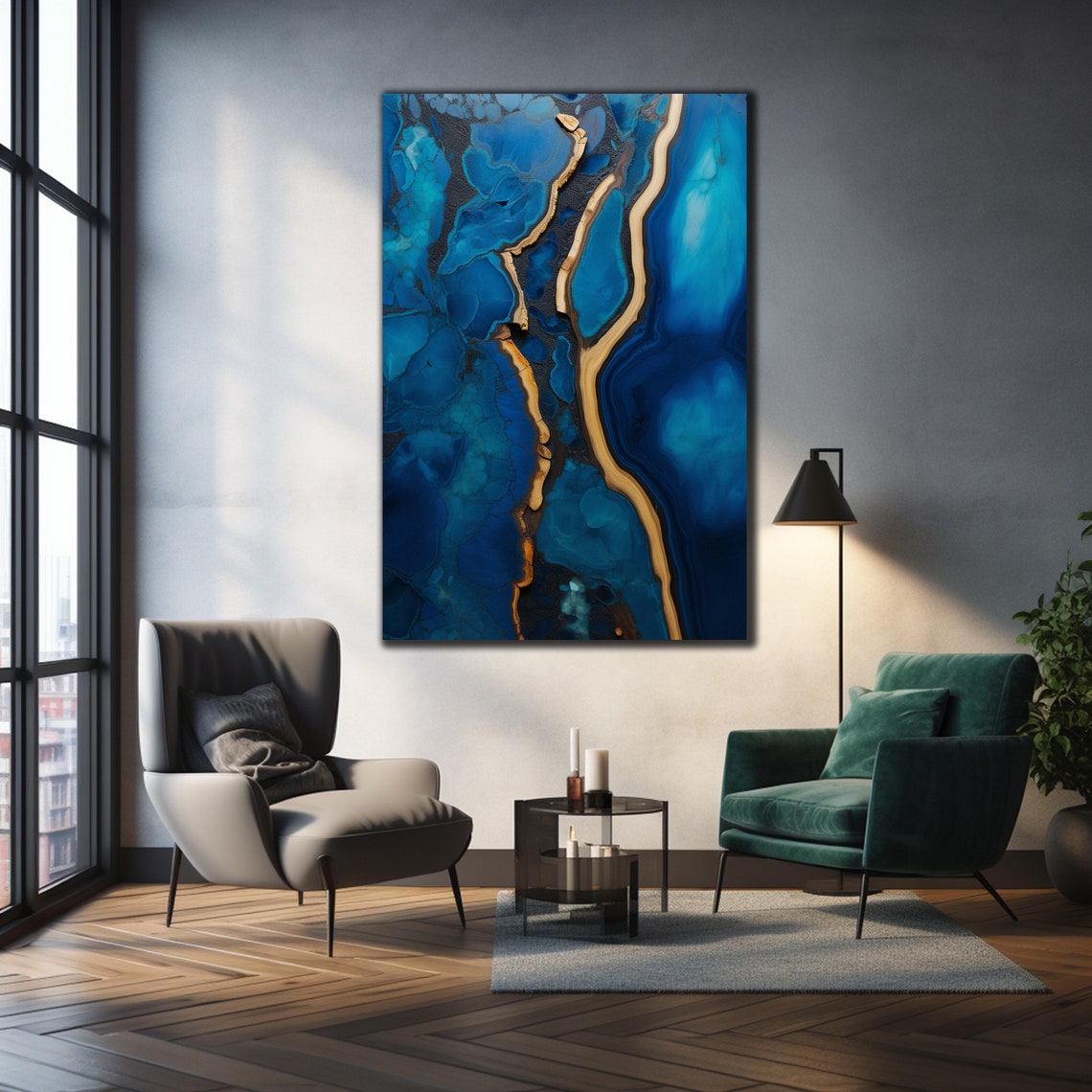 Blue and Gold Epoxy Resin River Art Luxury Abstract Wall Decor Poster - Image 2