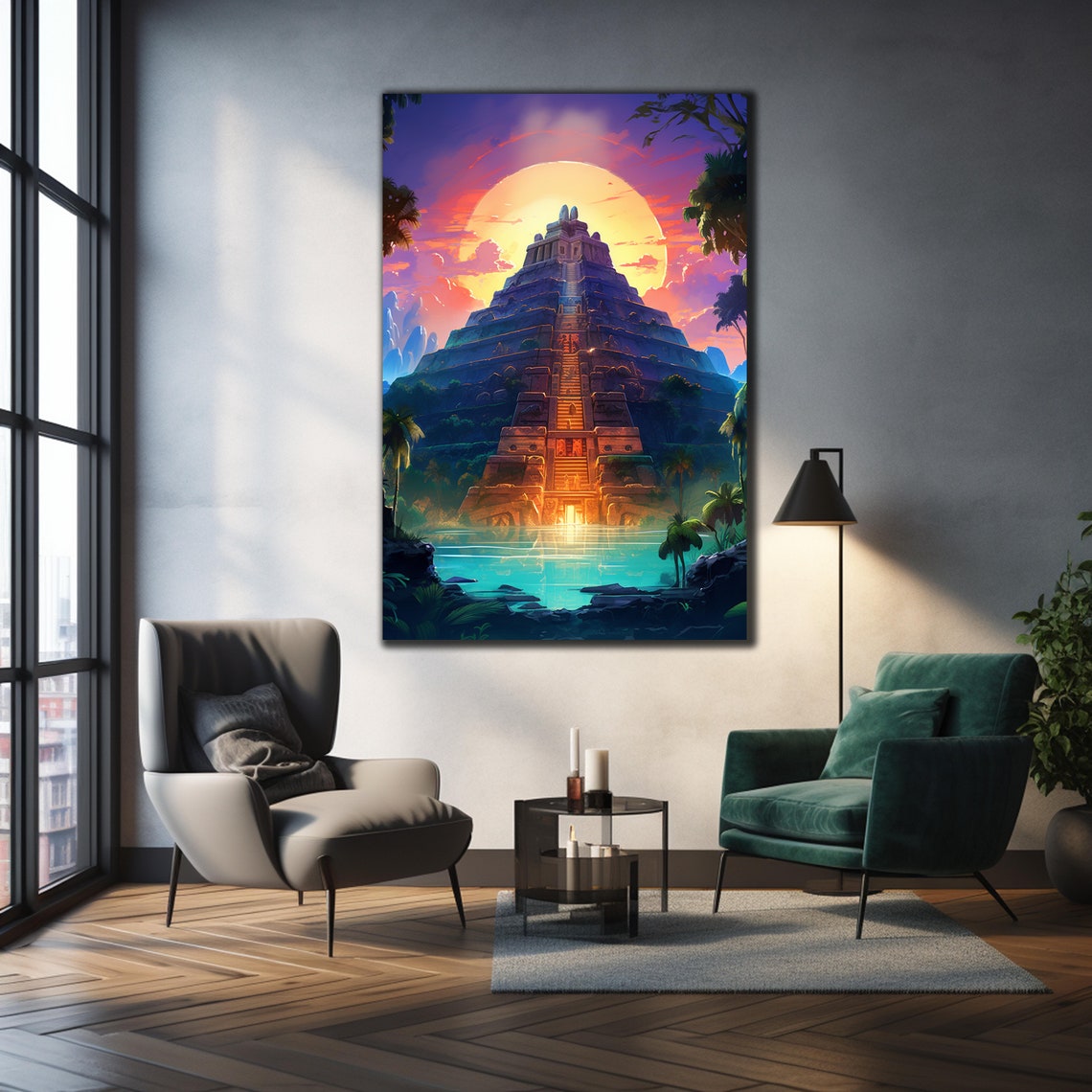Ancient Mayan Pyramid Sunset Jungle Temple Golden Sky Travel Poster - Image 3