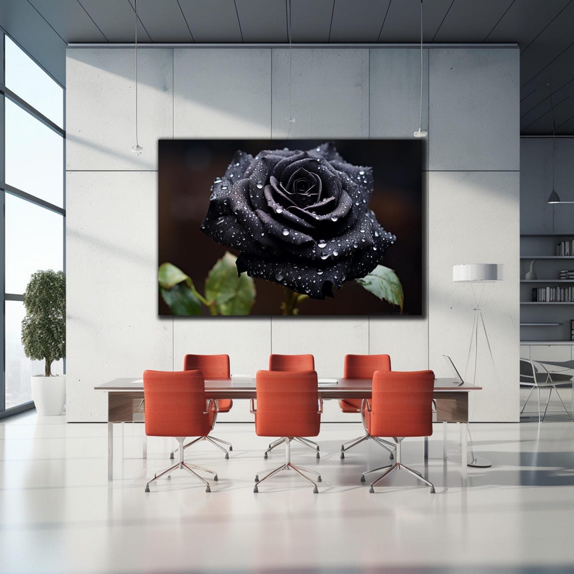 Black Rose Water Drops Macro Photography Dark Elegant Floral Poster - Image 3