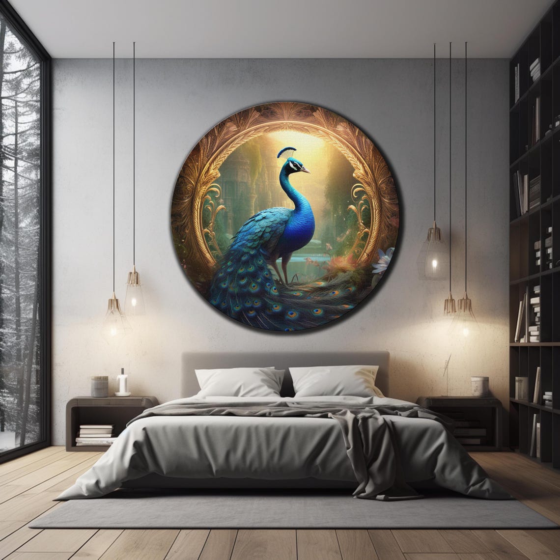 Peacock Golden Baroque Frame Royal Palace Garden Scene Wall Art - Image 3