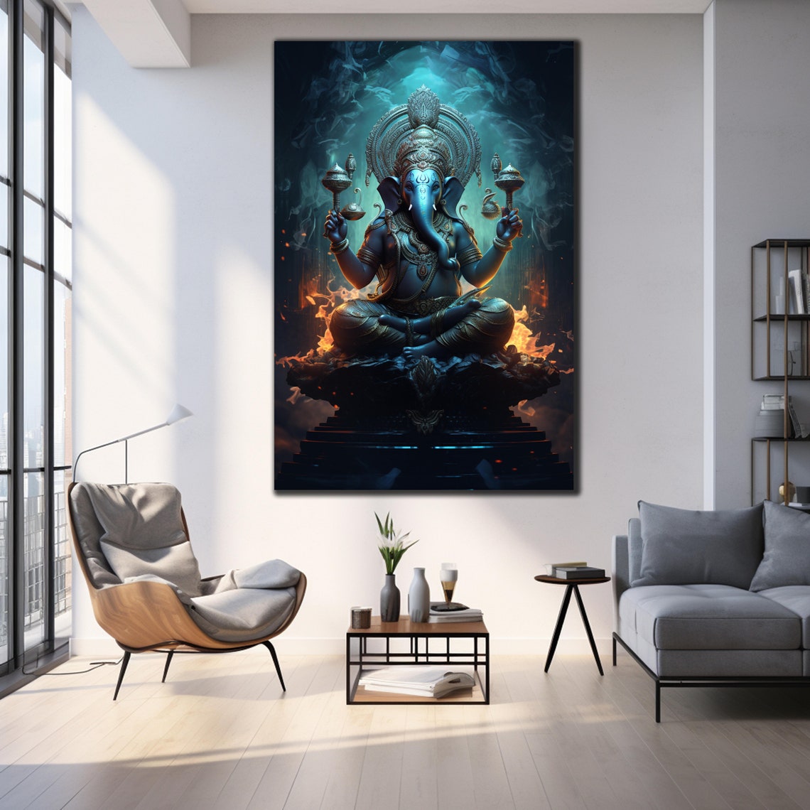 Lord Ganesha Dark Metallic Cosmic Smoke Throne Mystic Art Poster - Image 4