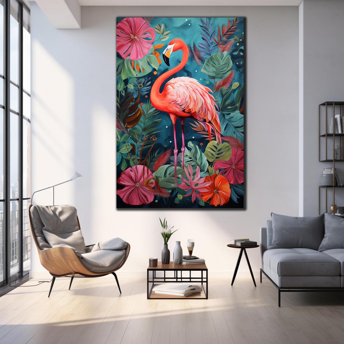 Flamingo Glass Painting Flamingo On Decor Animal On Tempered Glass Wall Art Minimalist Glass Artwork Glass Wall Decor Animal Painting - Image 3