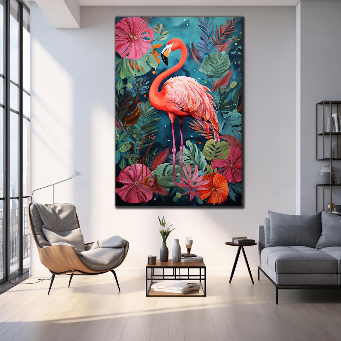 Pink Flamingo Tropical Flowers Lush Jungle Leaves Colorful Poster - Image 3