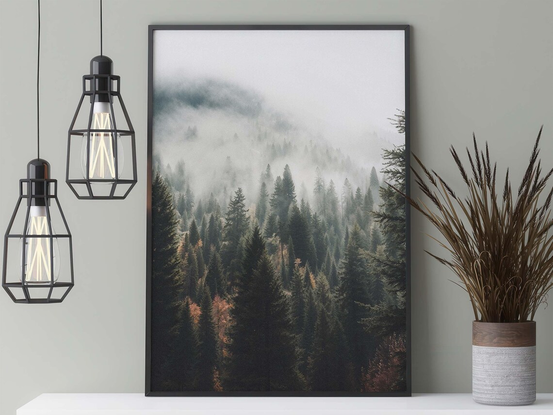 Green Forest In The Fog, Vintage Nature Poster