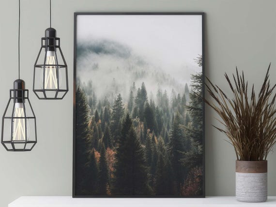 Green Forest In The Fog, Vintage Nature Poster