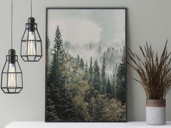 Forest in the Fog, Scandi Vintage Art Print