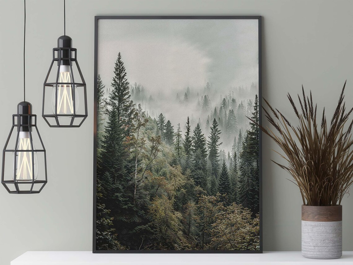 Forest in the Fog, Scandi Vintage Art Print