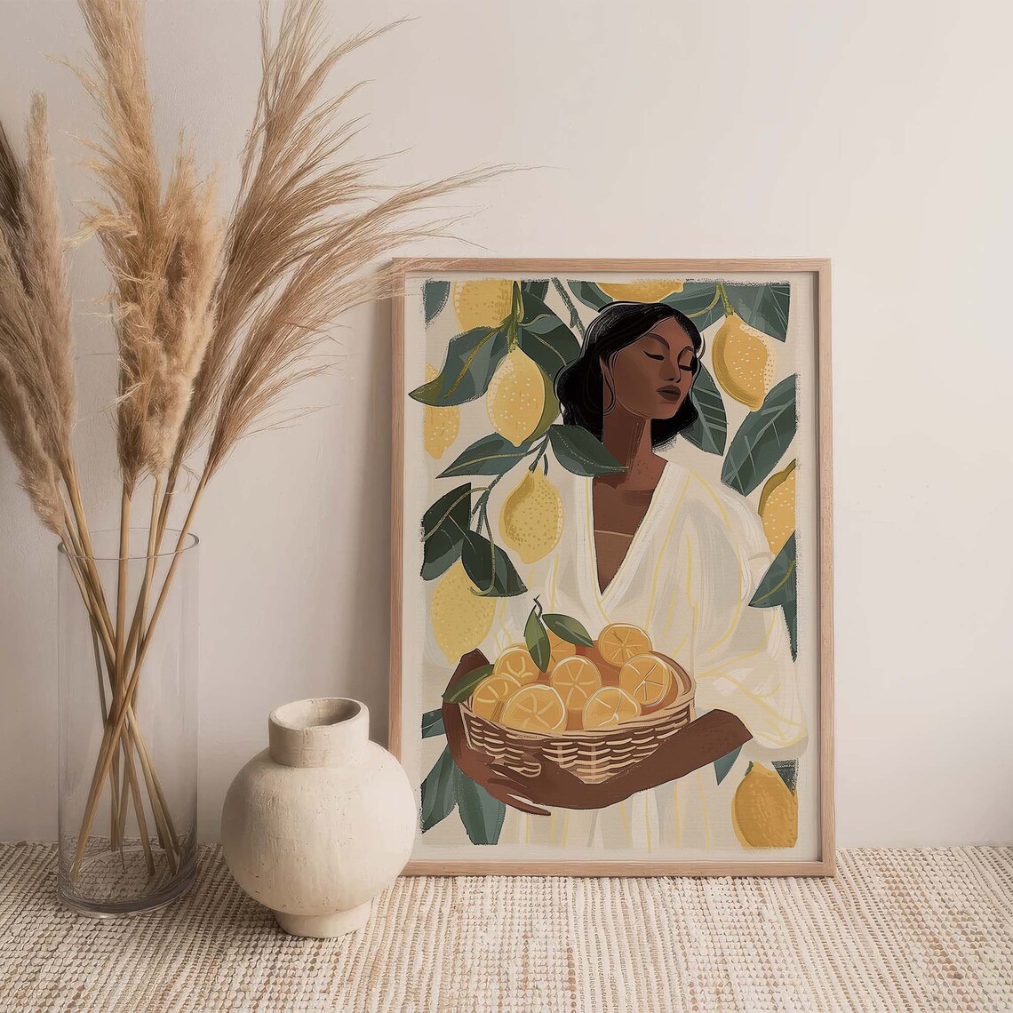 Woman with Lemons Mediterranean Harvest Illustration Art Poster - Image 2