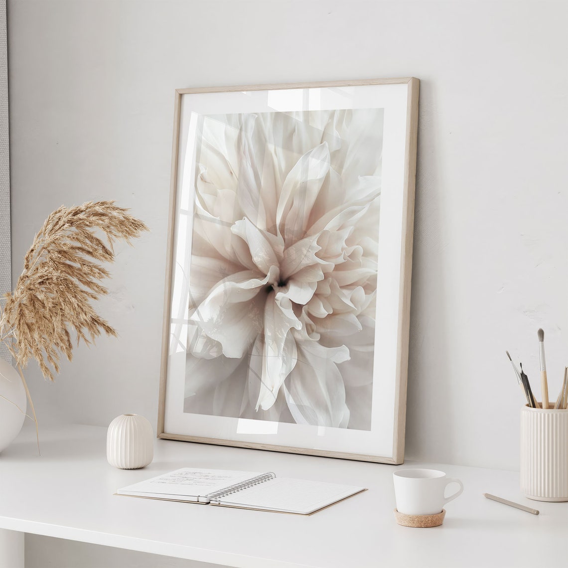 White Dahlia Flower Poster Soft Macro Petals Minimal Scandi Art - Image 3