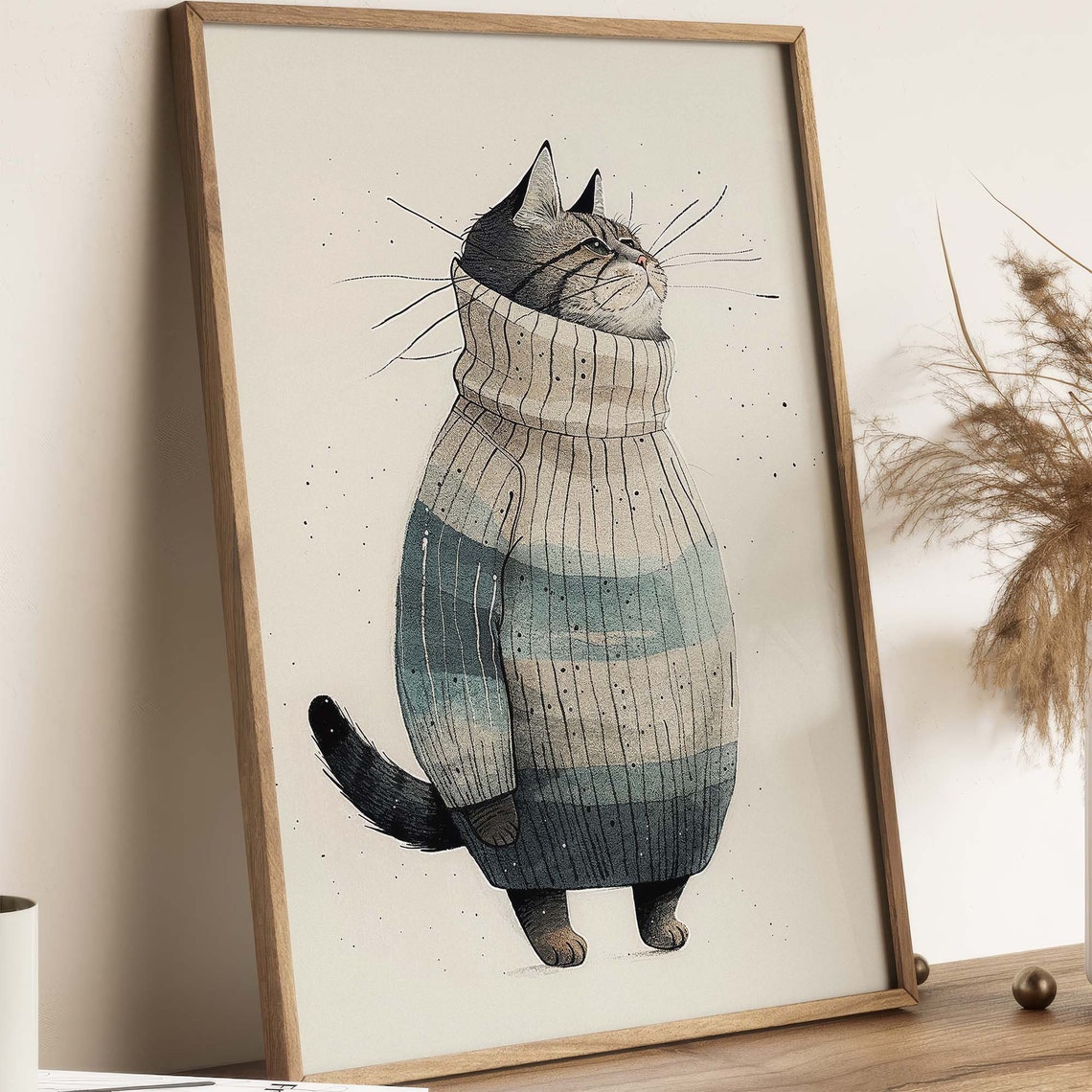 Cat in Striped Sweater Vintage Comic Style Illustration Poster - Image 3