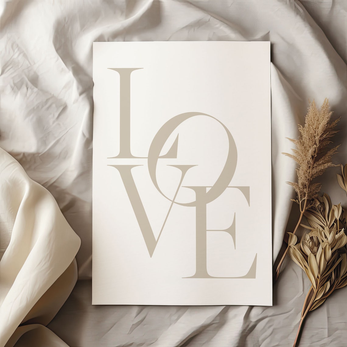 Love Typography Beige Letters Minimalist Modern Quote Poster