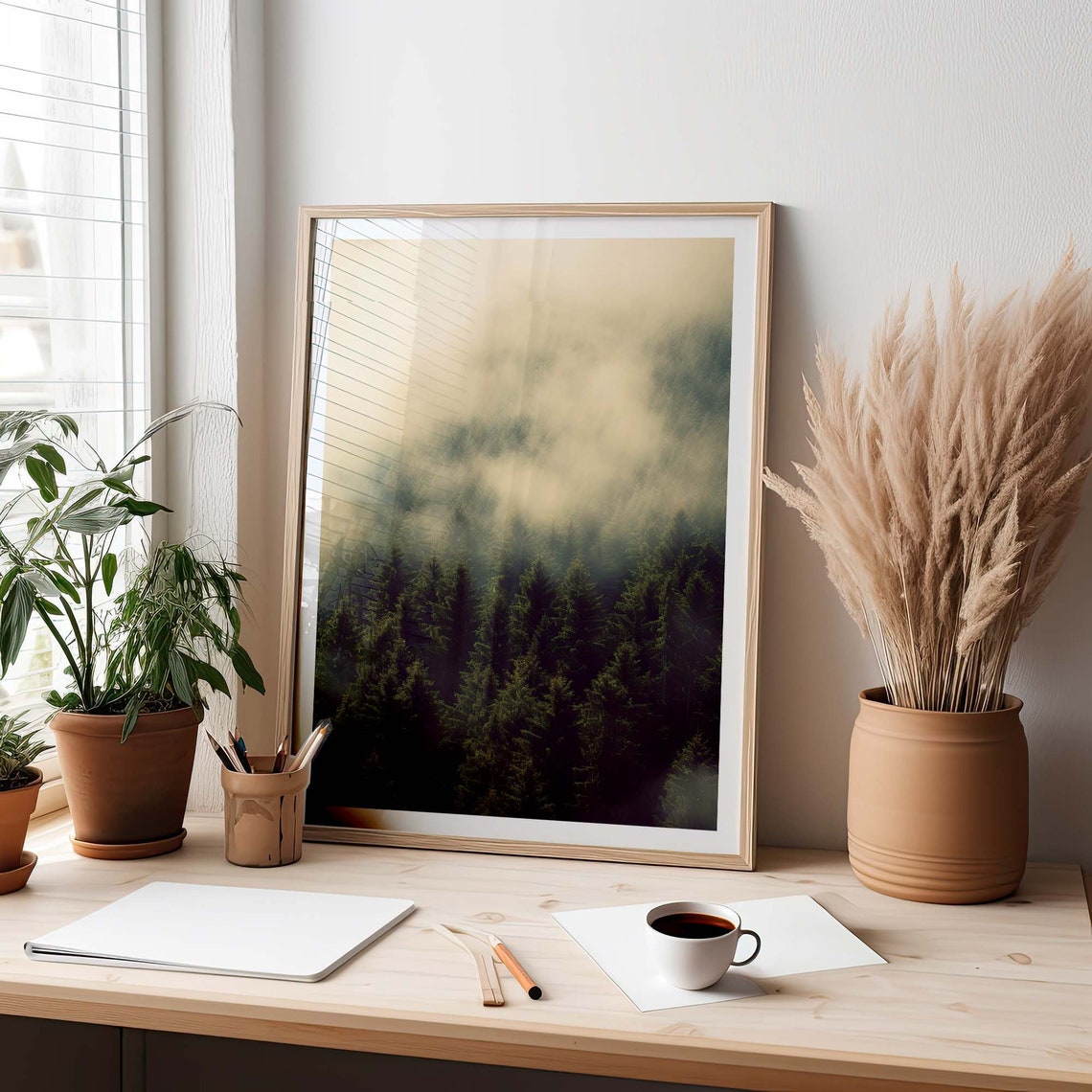 Forest In The Fog Poster Foggy Forest Mystical Nature Photography In Scandi Style Wafts Of Fog Over Trees - Image 2