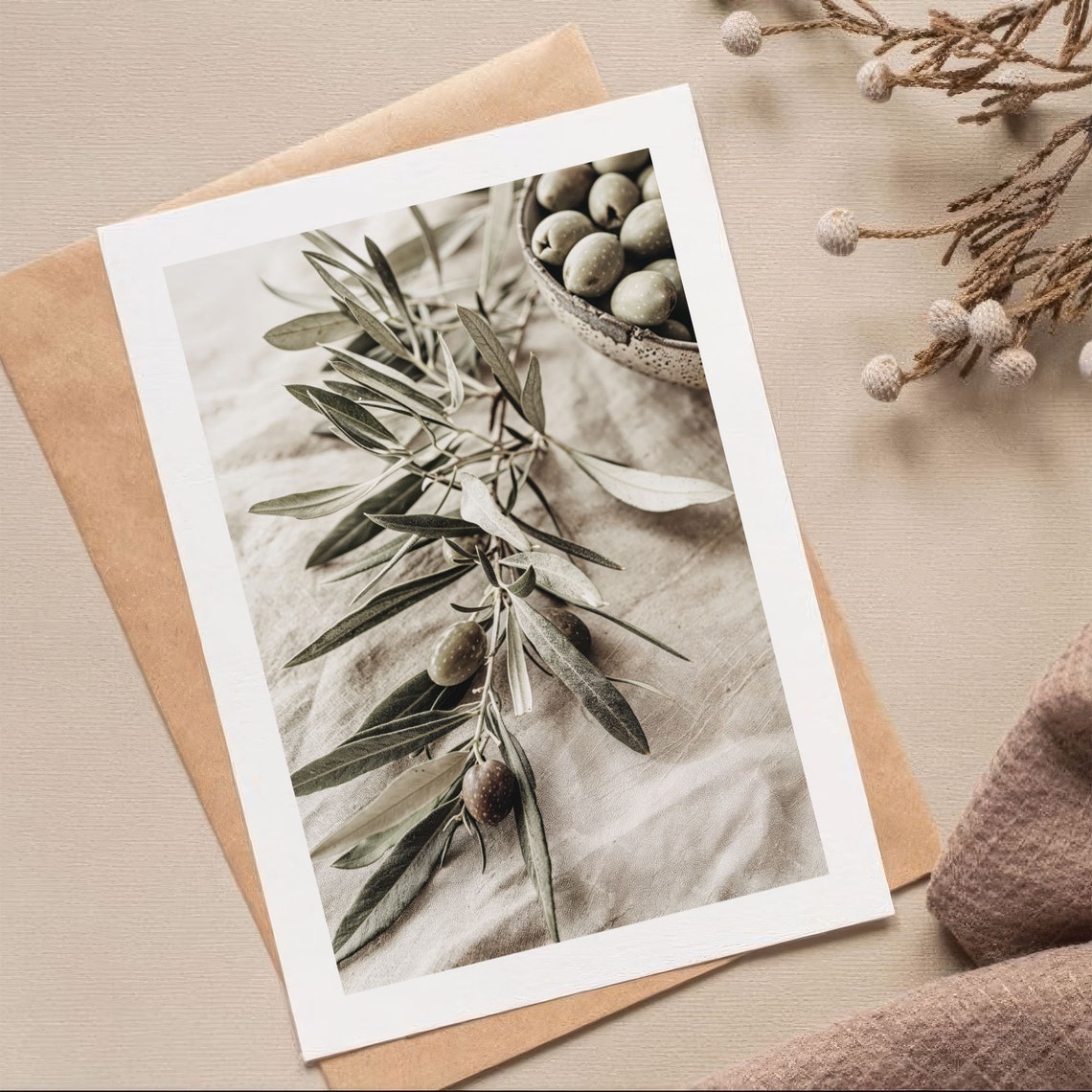 Olive Branch Photo Green Olives Rustic Kitchen Decor Art Poster