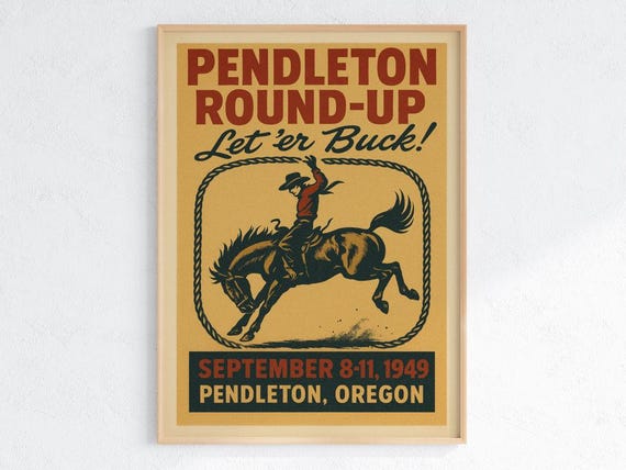 1949 Pendleton Roundup Poster Vintage Western Rodeo Art Or Print Available